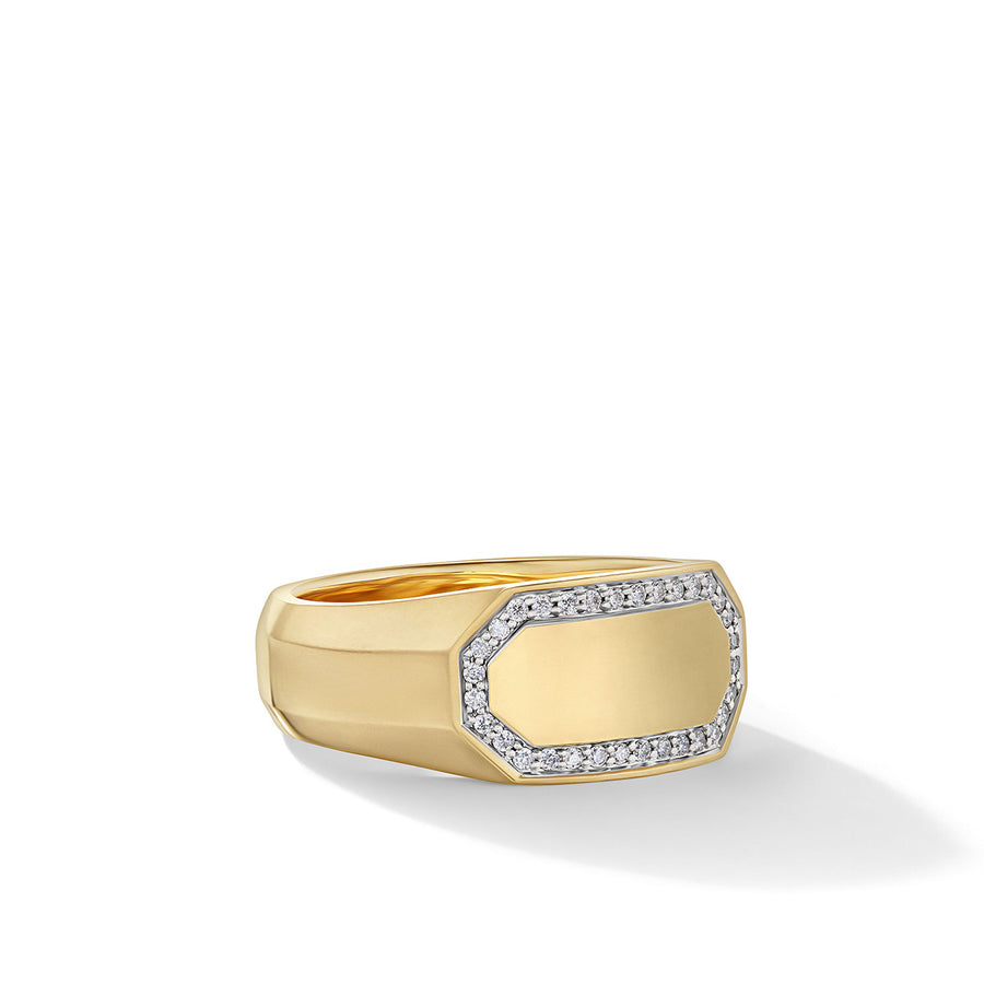 Streamline Cigar Band Ring in 18K Yellow Gold with Pave Diamonds