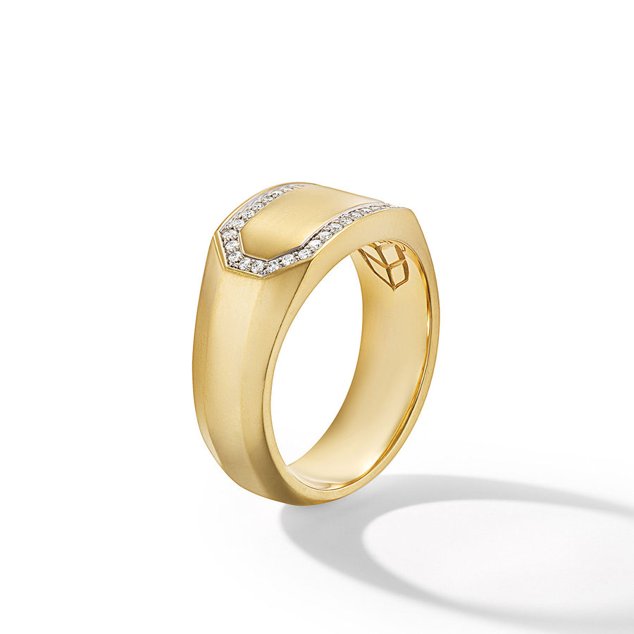 Streamline Cigar Band Ring in 18K Yellow Gold with Pave Diamonds