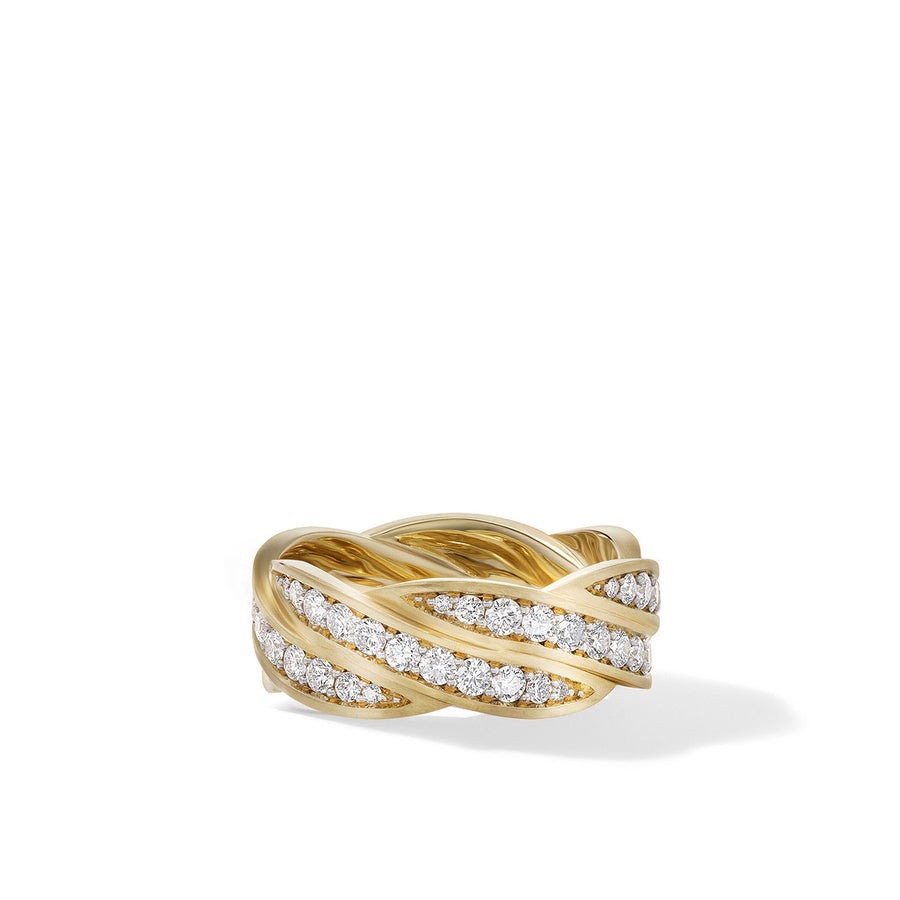 DY Helios Band Ring in 18K Yellow Gold with Pave Diamonds