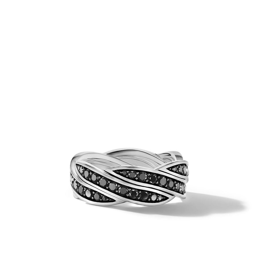 DY Helios Band Ring in Sterling Silver with Pave Black Diamonds