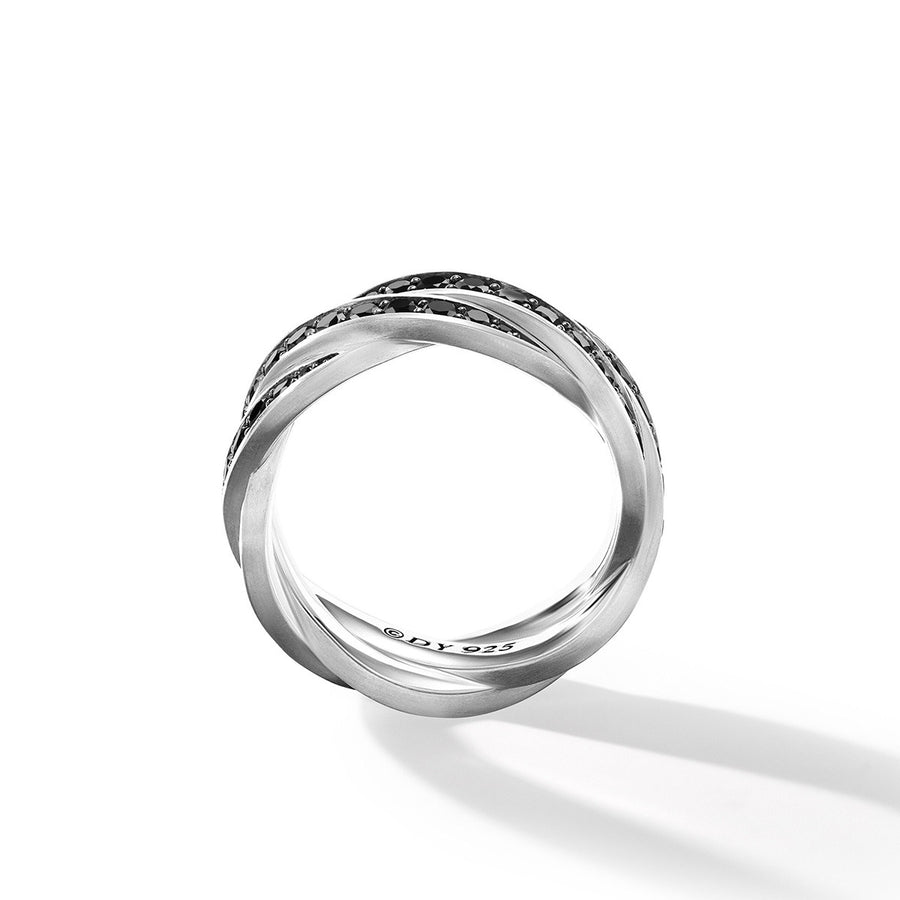 DY Helios Band Ring in Sterling Silver with Pave Black Diamonds