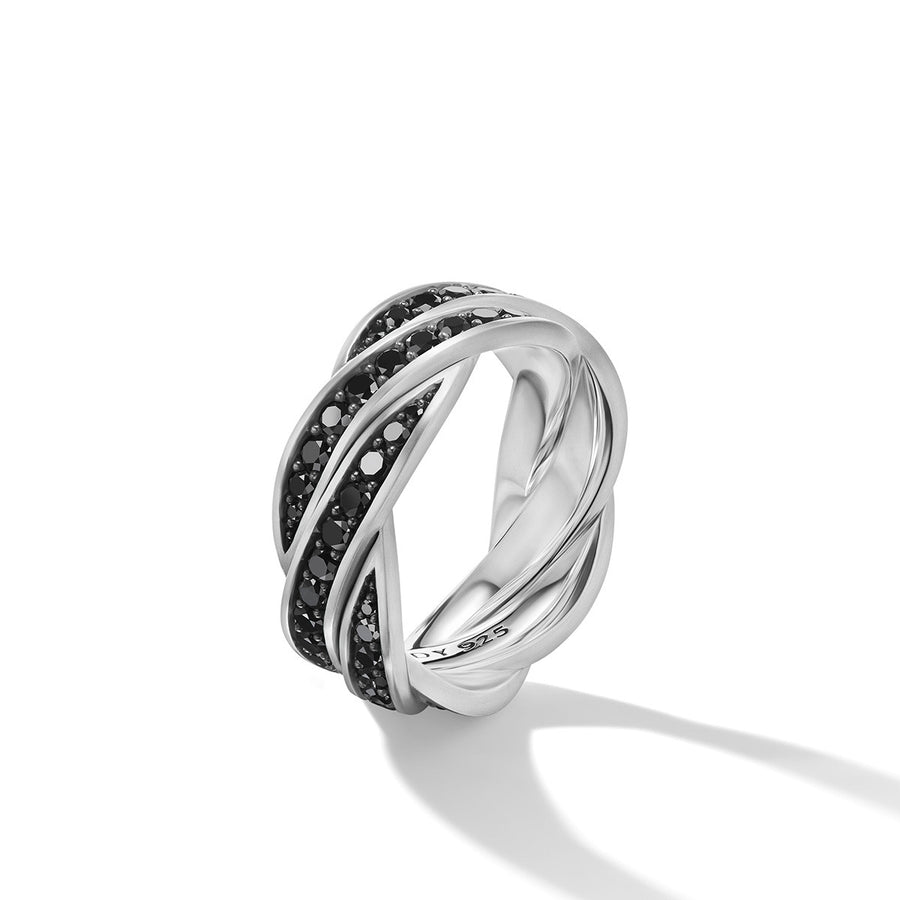 DY Helios Band Ring in Sterling Silver with Pave Black Diamonds