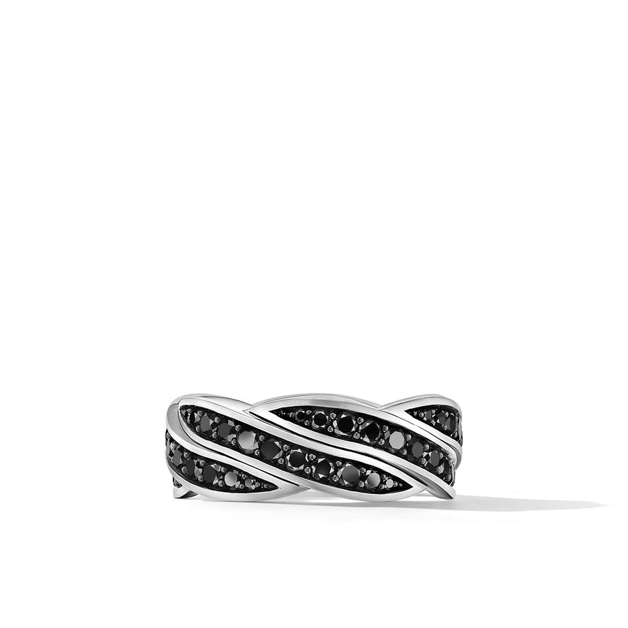 DY Helios Band Ring in Sterling Silver with Pave Black Diamonds