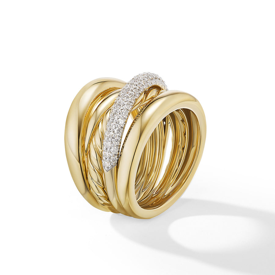 Pave Crossover Five Row Ring in 18K Yellow Gold with Diamonds