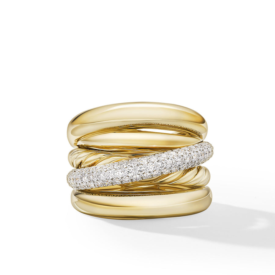 Pave Crossover Five Row Ring in 18K Yellow Gold with Diamonds