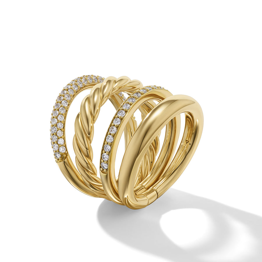 DY Mercer Multi Row Ring in 18K Yellow Gold with Pave Diamonds