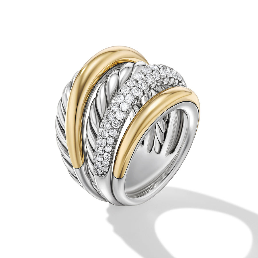 DY Mercer Multi Row Ring in Sterling Silver with 18K Yellow Gold and Diamonds
