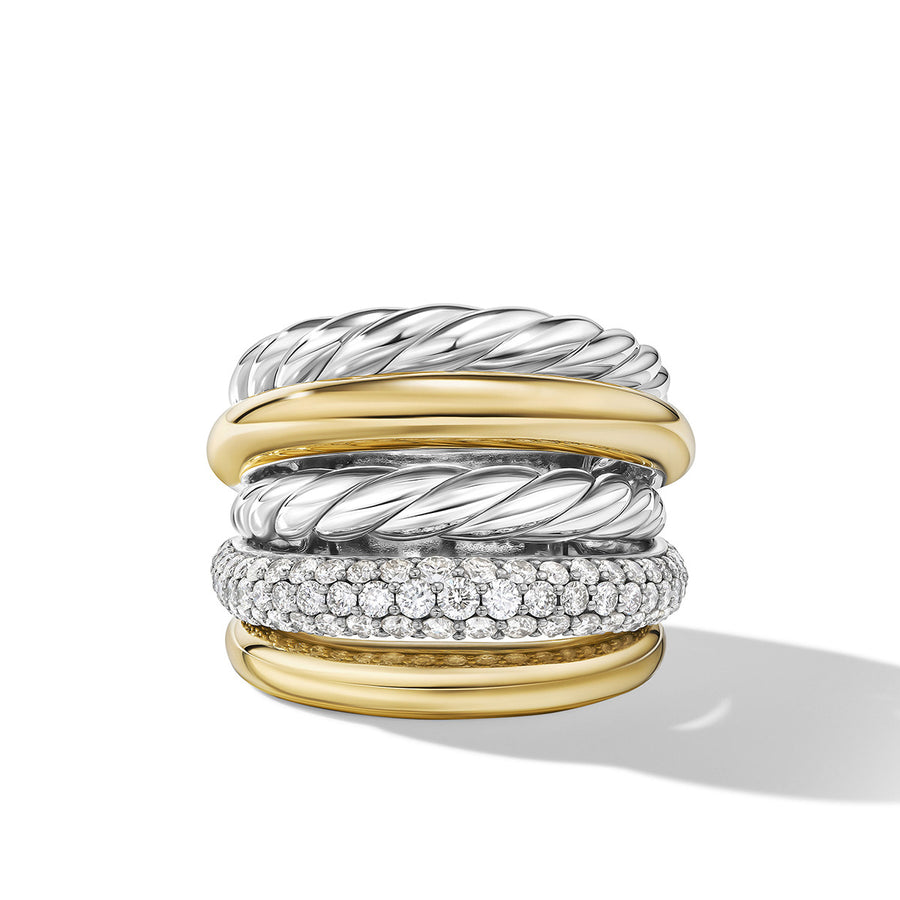 DY Mercer Multi Row Ring in Sterling Silver with 18K Yellow Gold and Diamonds