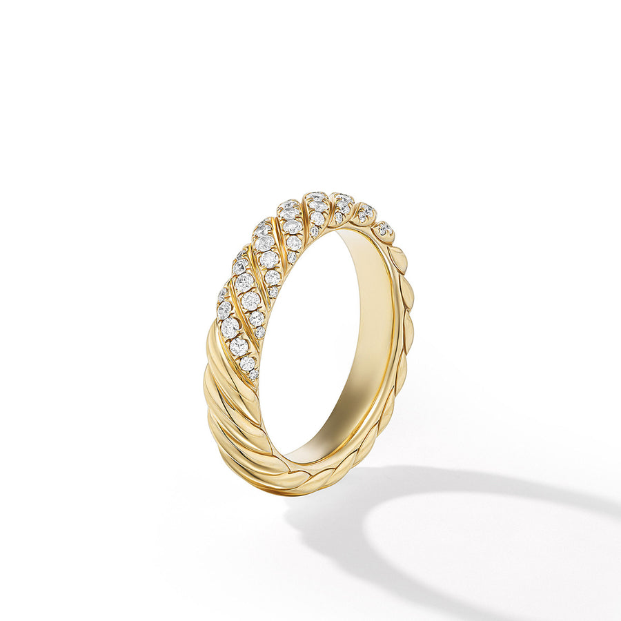 Sculpted Cable Band Ring in 18K Yellow Gold with Diamonds