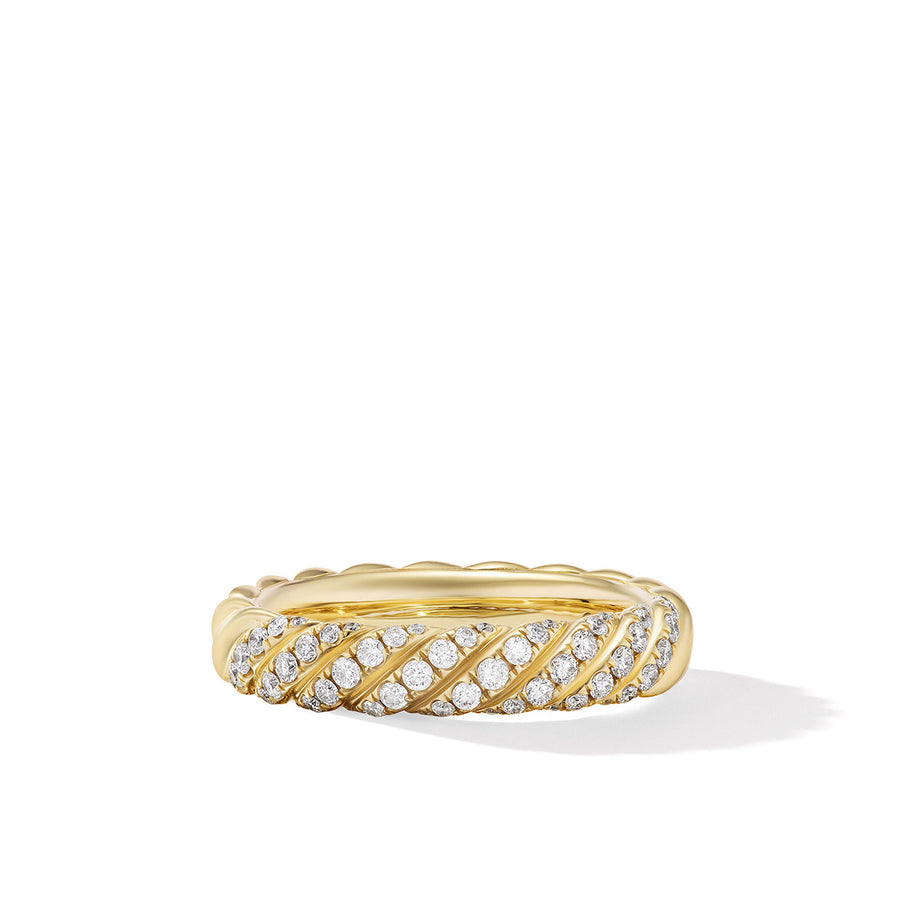 Sculpted Cable Band Ring in 18K Yellow Gold with Diamonds