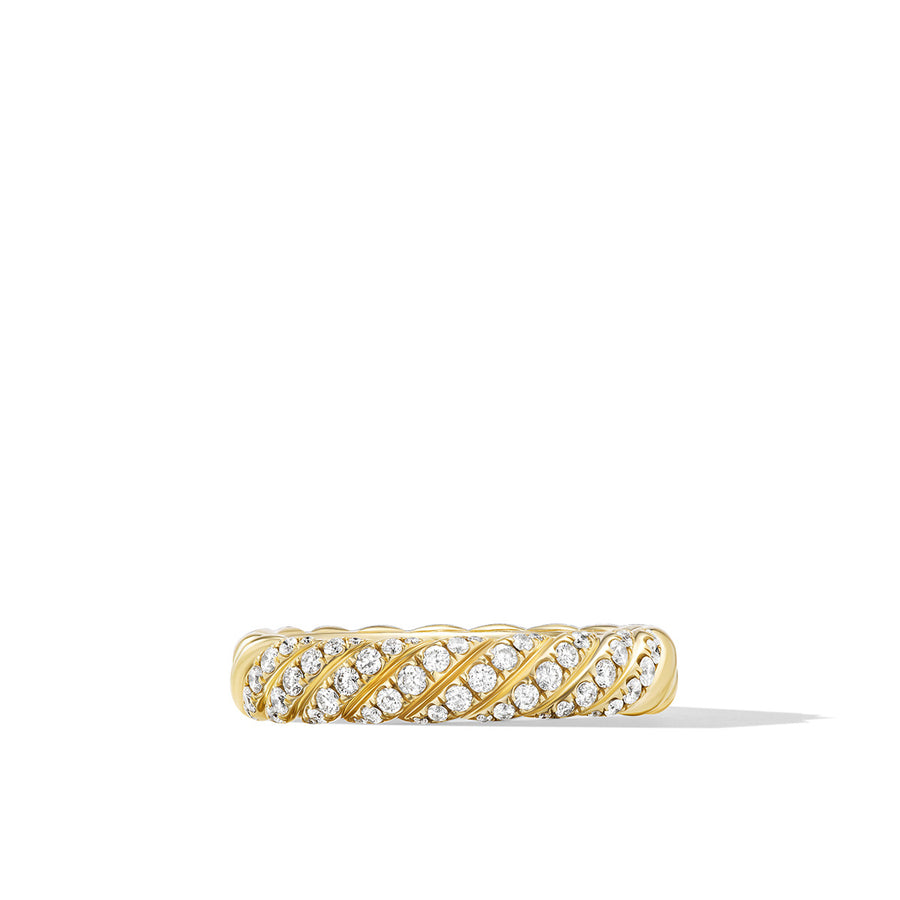 Sculpted Cable Band Ring in 18K Yellow Gold with Diamonds