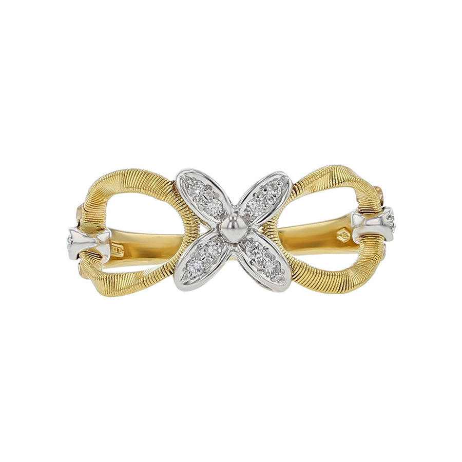 18K Yellow and White Gold Ring with Diamond Flower