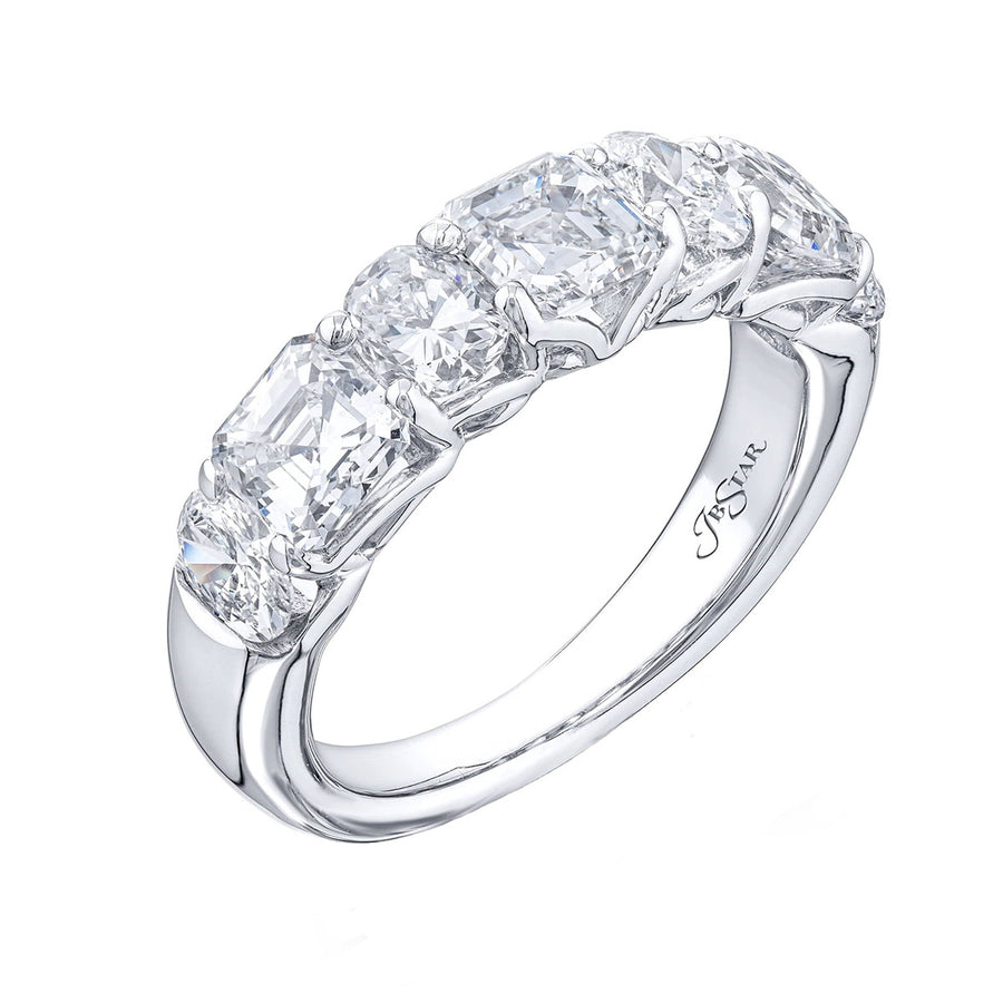 Platinum Emerald-cut and Oval Diamond Ring