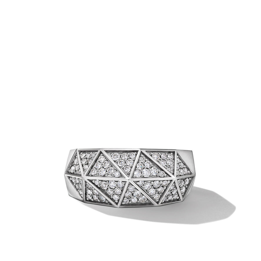 Torqued Faceted Signet Ring in Sterling Silver with Pave Diamonds