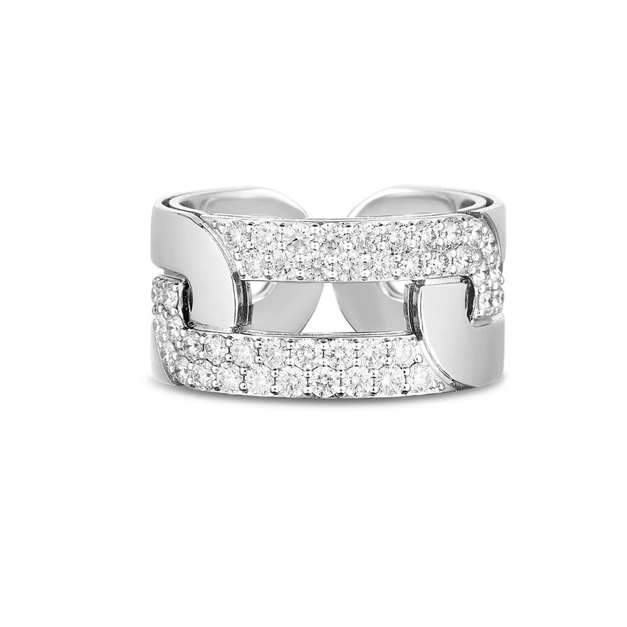 18K White Gold Navarra Diamond Link Wide Ring