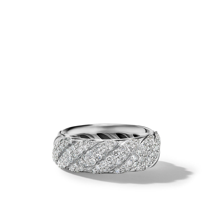 Sculpted Cable Band Ring in Sterling Silver with Pave Diamonds
