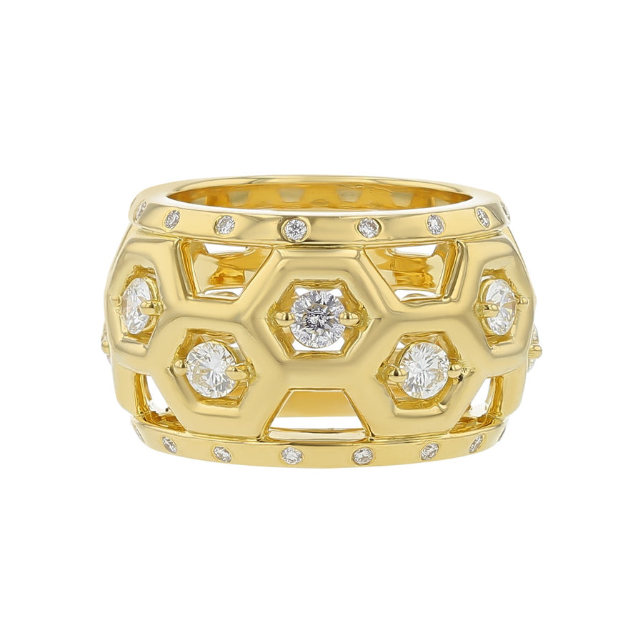 18K Yellow Gold Diamond B Collection Dome Ring