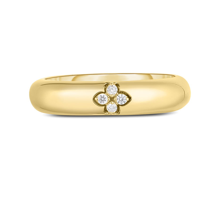 18K Yellow Gold Single Flower Diamond Ring