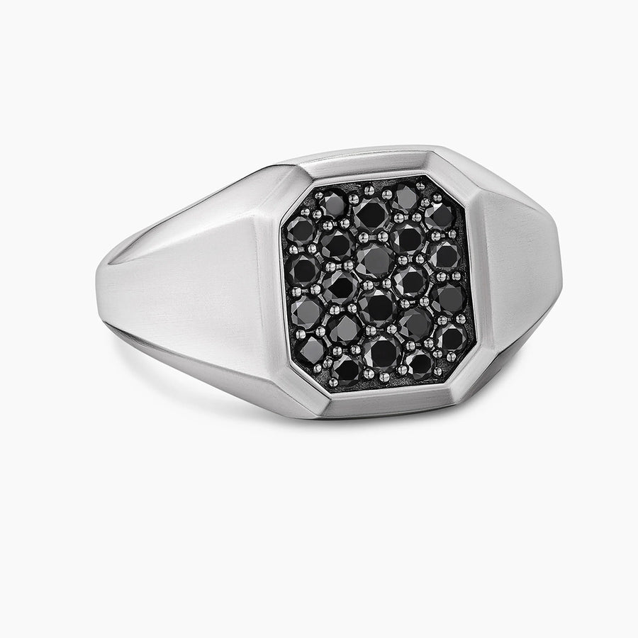 Streamline Signet Ring in Sterling Silver with Black Diamonds