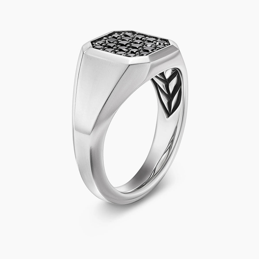 Streamline Signet Ring in Sterling Silver with Black Diamonds