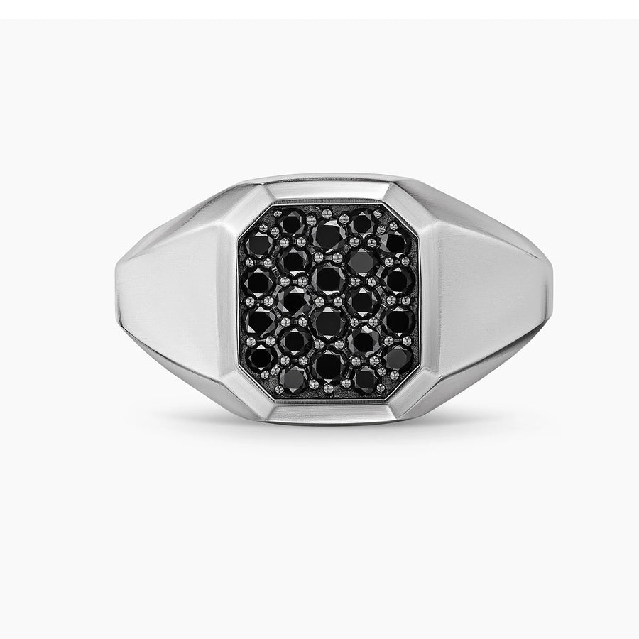 Streamline Signet Ring in Sterling Silver with Black Diamonds