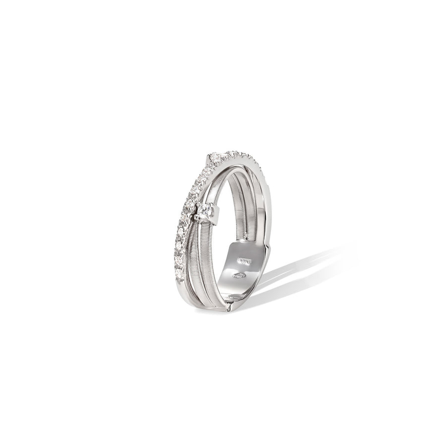 18K White Gold Two Strand Diamond and Pave Ring