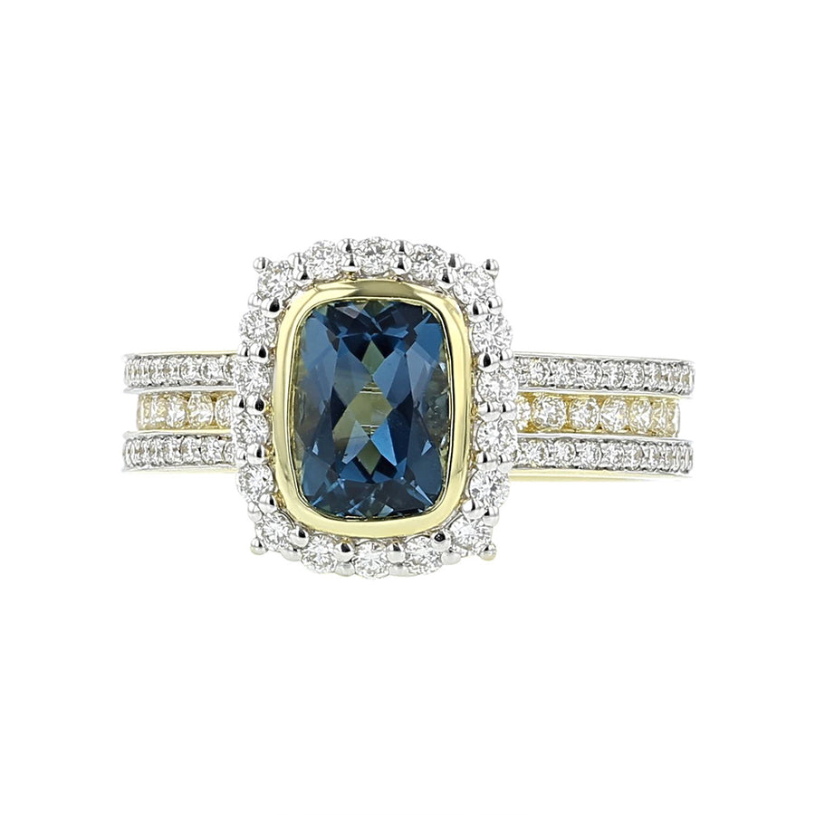 London Blue Topaz Ring with Diamond Detail
