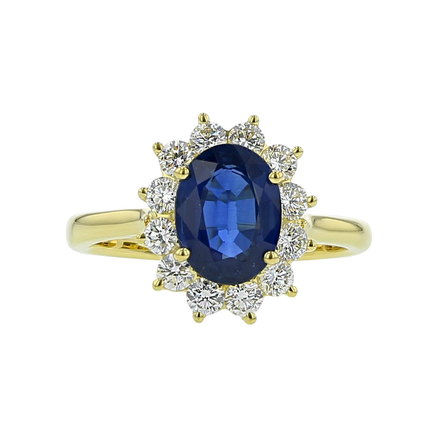 18K Gold Oval Sapphire and Diamond Halo Ring