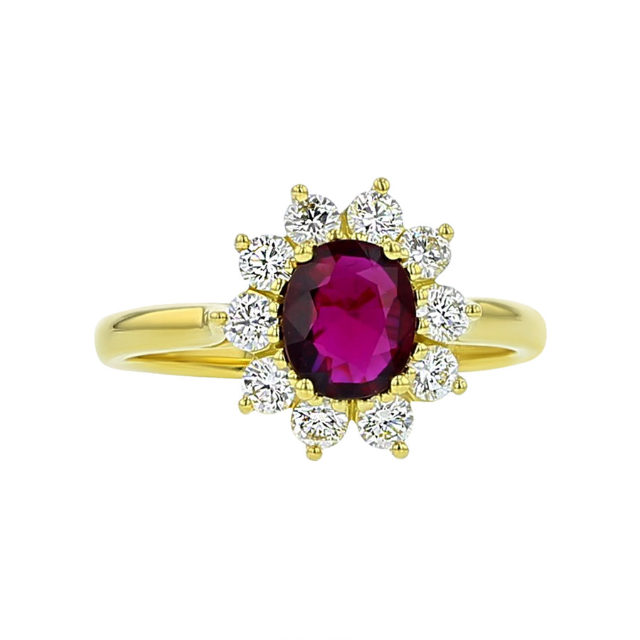 18K Yellow Gold Ruby and Diamond Halo Ring