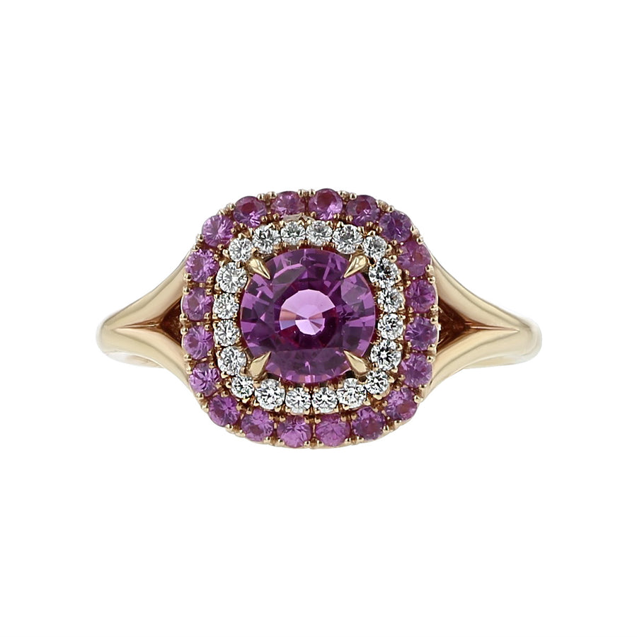 18K Rose Gold Pink Sapphire and Diamond Ring