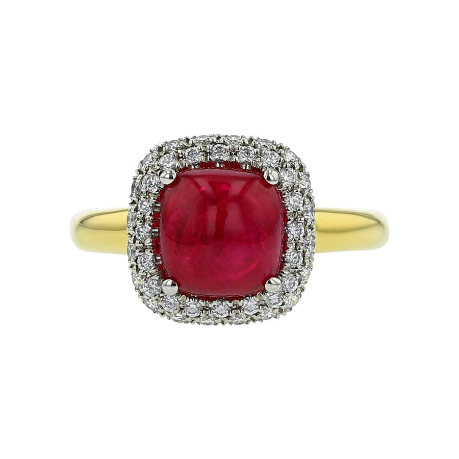 Platinum and 18K Red Cabochon Spinel Diamond Ring