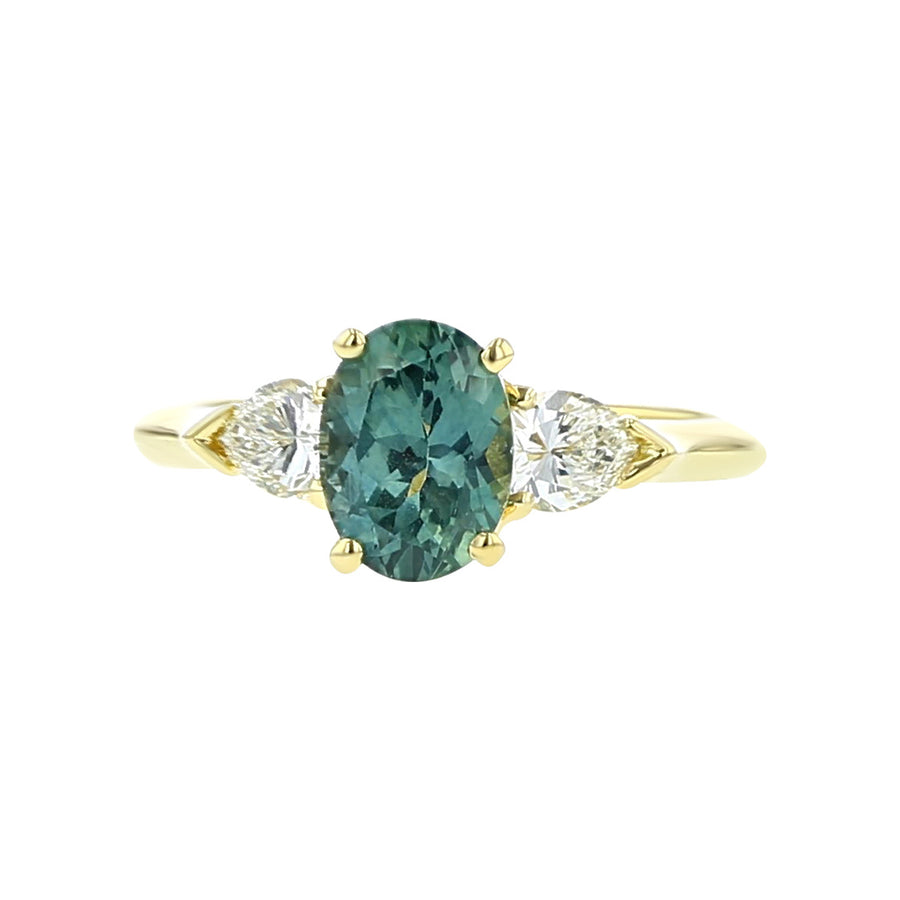 Oval Green Sapphire and Diamond 3-Stone Ring