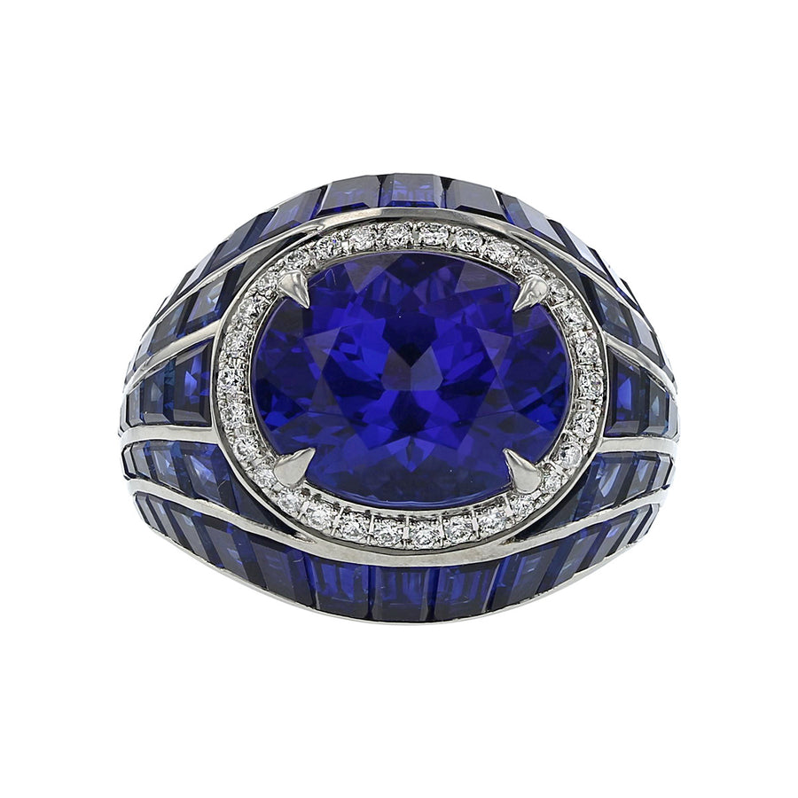 Tanzanite, Blue Sapphire and Diamond Ring
