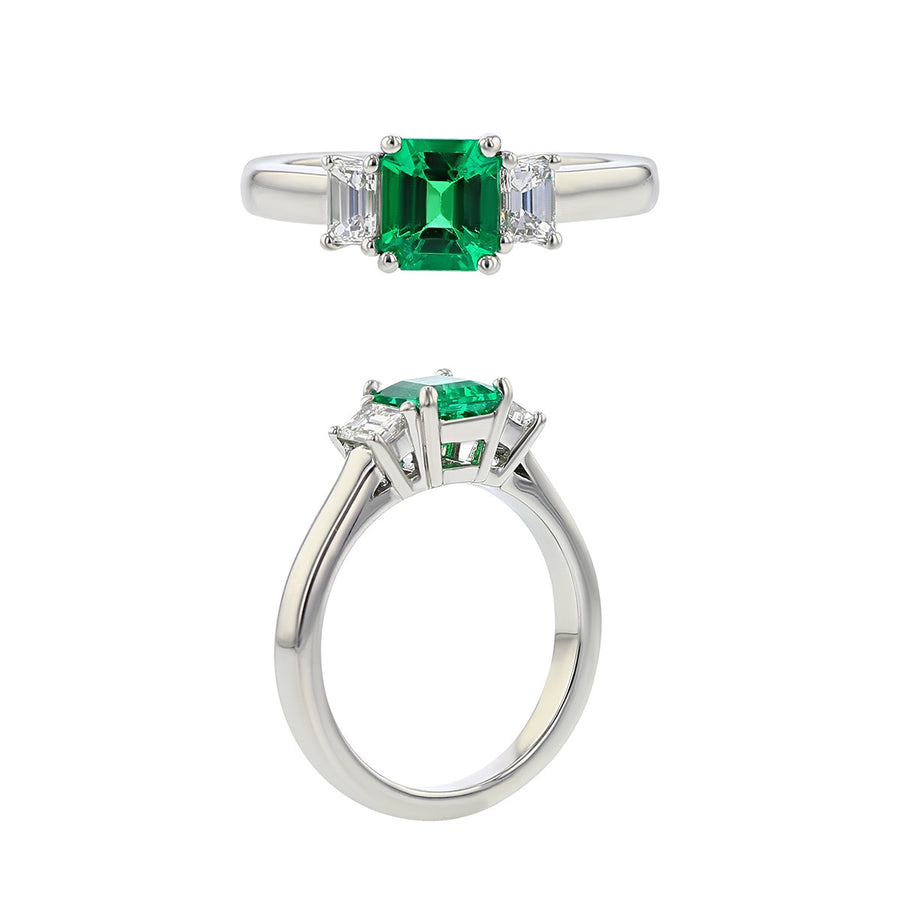 Platinum Colombian Emerald and Diamond 3-Stone Ring