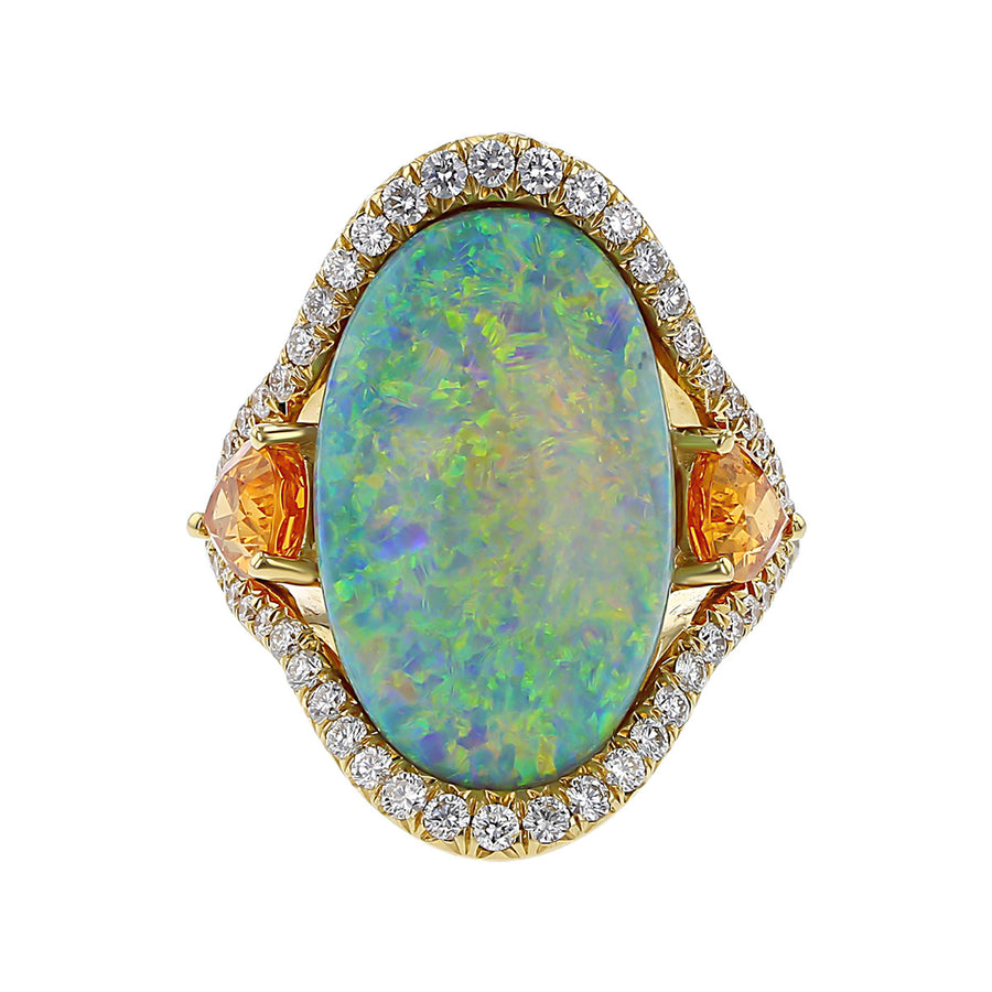 Opal, Mandarin Garnet and Diamond Ring