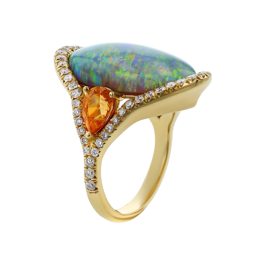 Opal, Mandarin Garnet and Diamond Ring