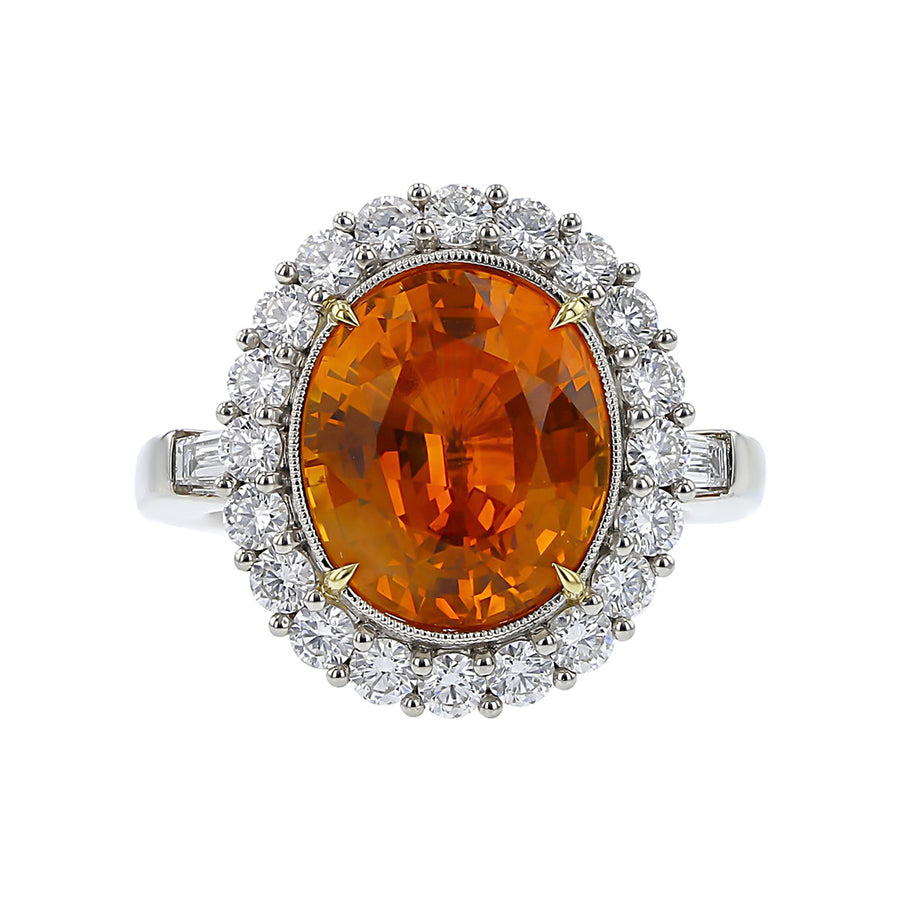 Orange Sapphire and Diamond Halo Dore Ring