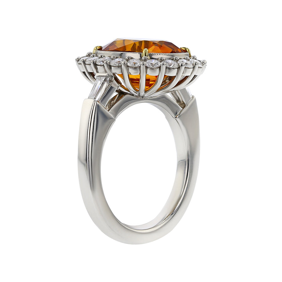 Orange Sapphire and Diamond Halo Dore Ring