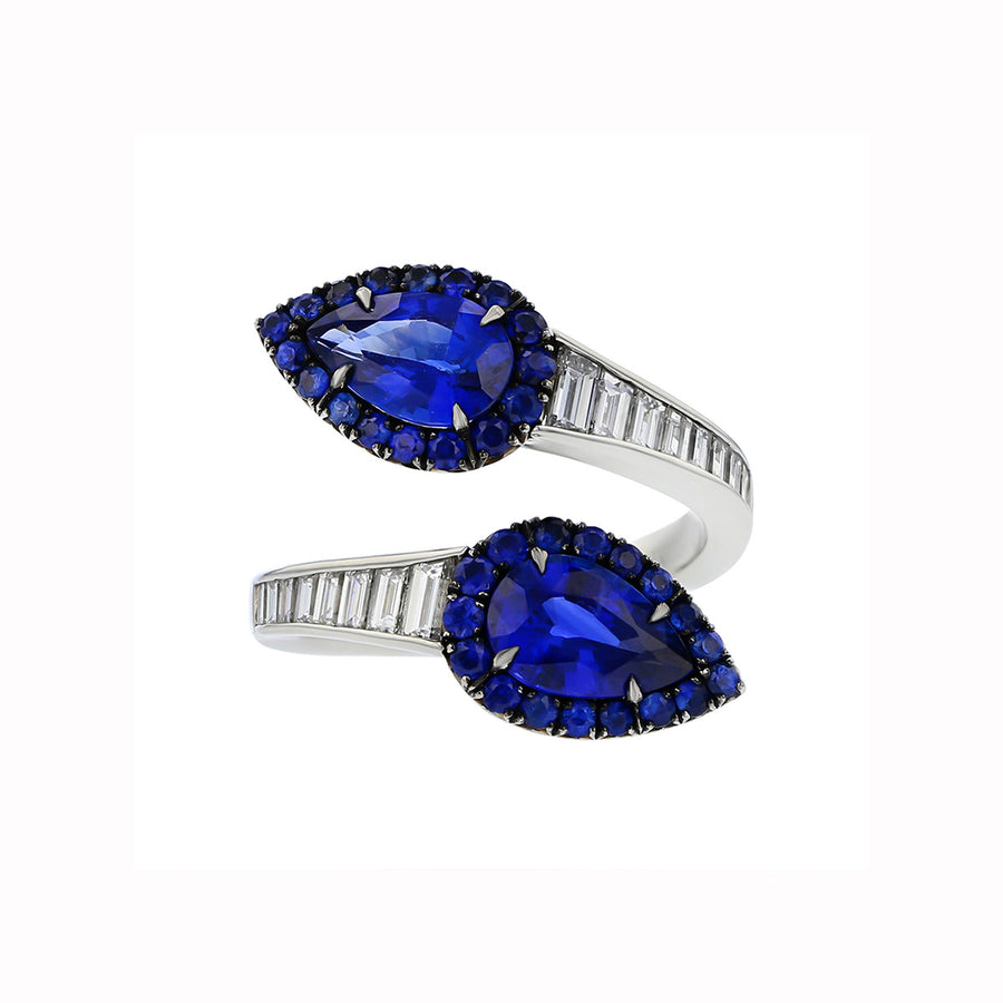 Blue Sapphire and Diamond Dore Bypass Ring