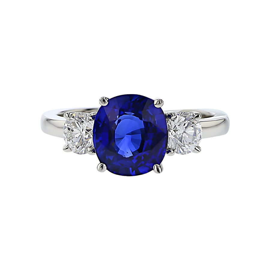 Platinum Sapphire and Diamond Three-Stone Ring