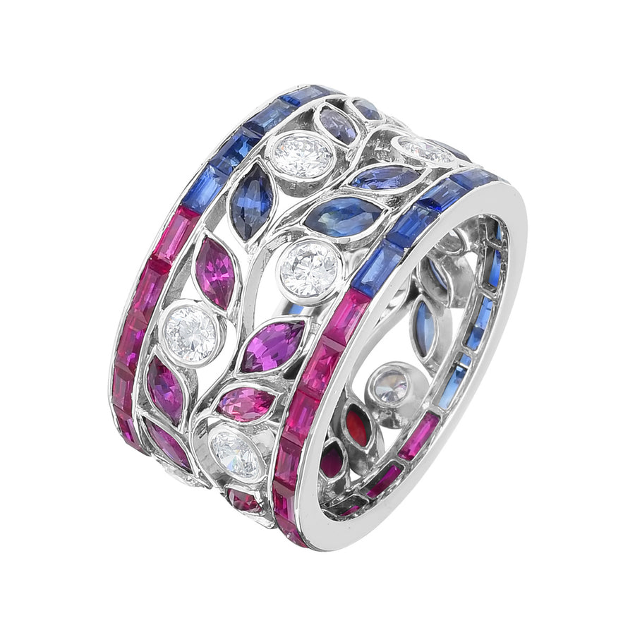 Blue Sapphire, Ruby and Diamond Eternity Ring