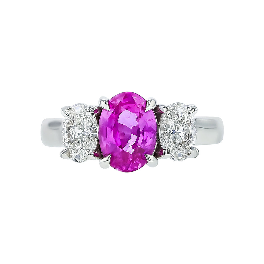 Platinum Pink Sapphire and Diamond 3-Stone Ring