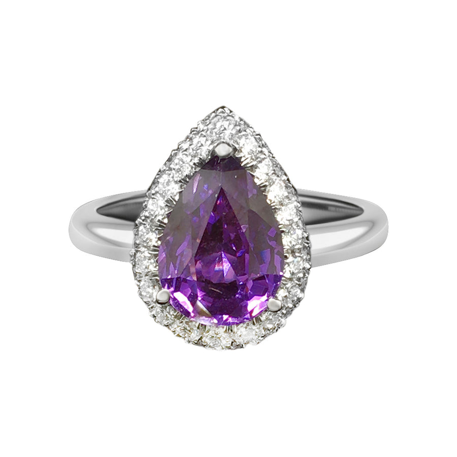 Platinum Purple Sapphire and Diamond Halo Ring