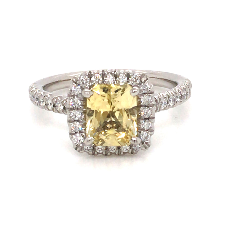 Radiant Yellow Sapphire and Diamond Halo Ring