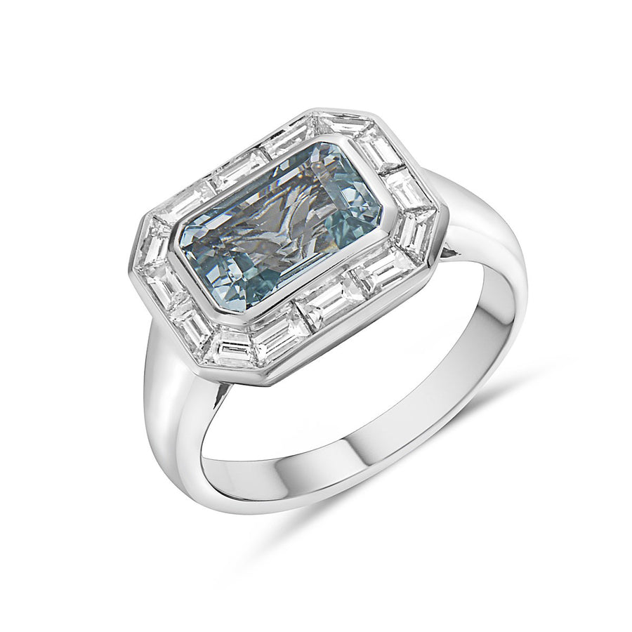 Pastel Diamond Emerald-cut Aquamarine Ring