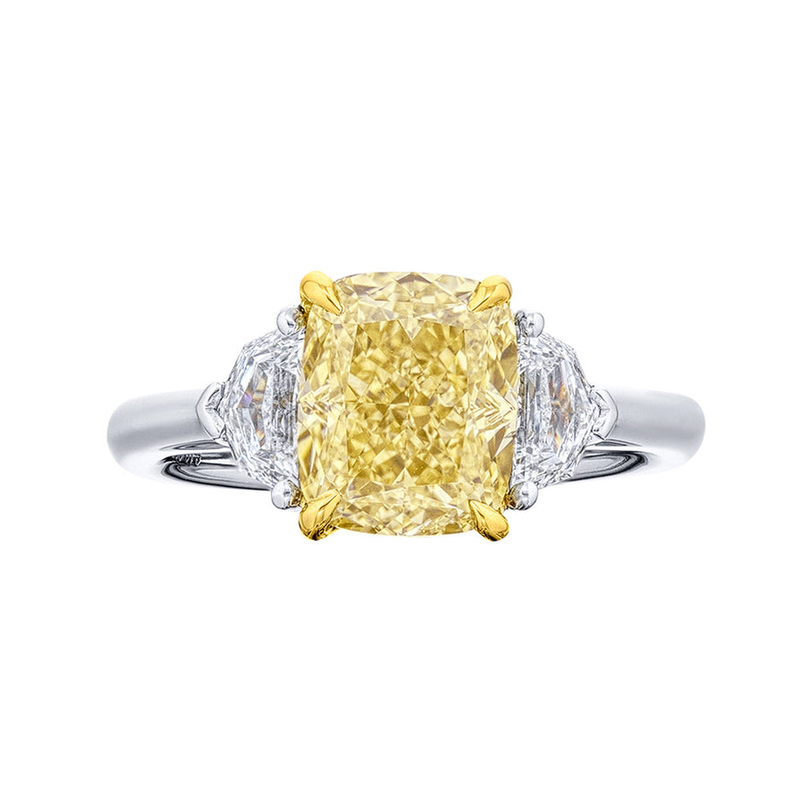Cushion-cut Fancy Yellow and Epaulette Diamond Ring
