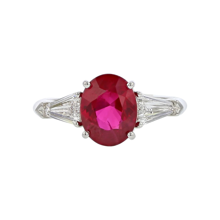 Platinum Burma Ruby and Diamond 3-Stone Ring