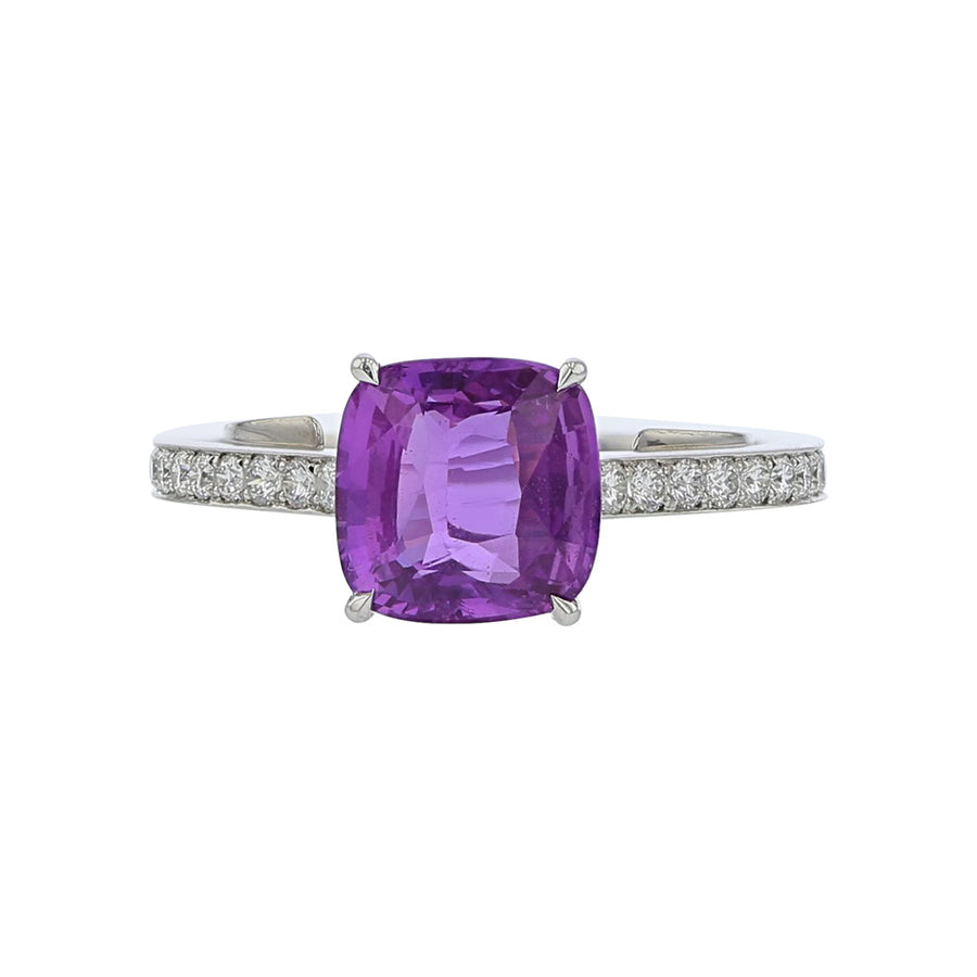 Platinum Purple Cushion Sapphire Diamond Ring