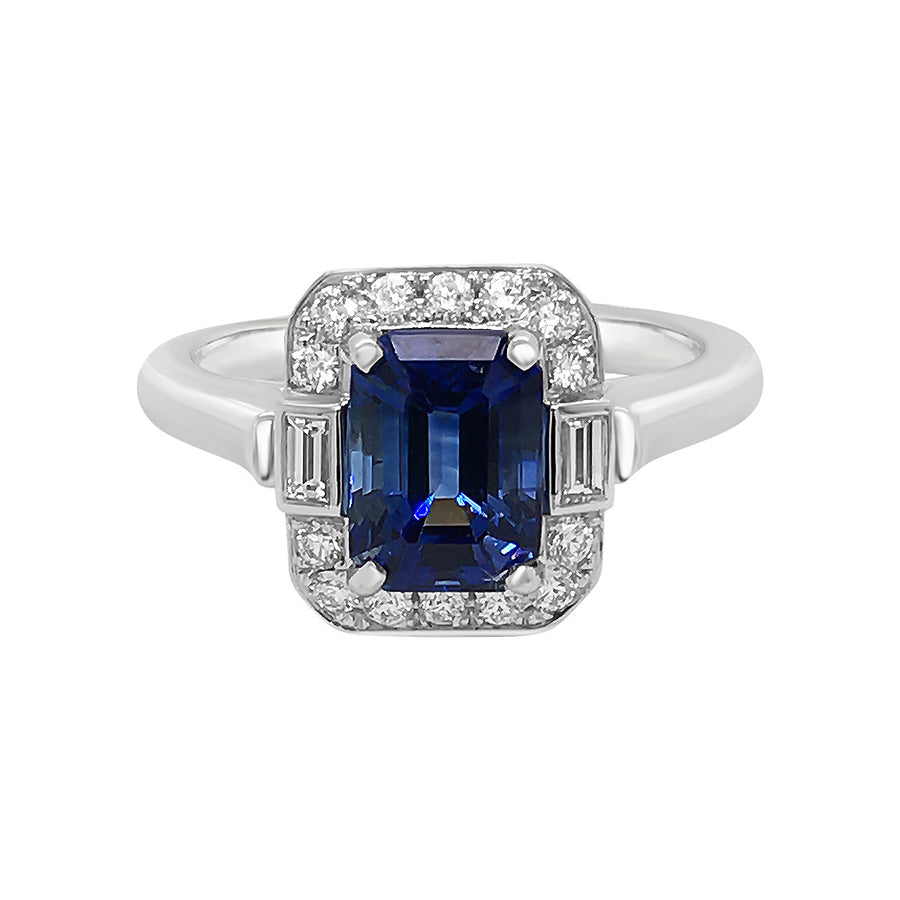 Emerald-cut Sapphire and Diamond Ring