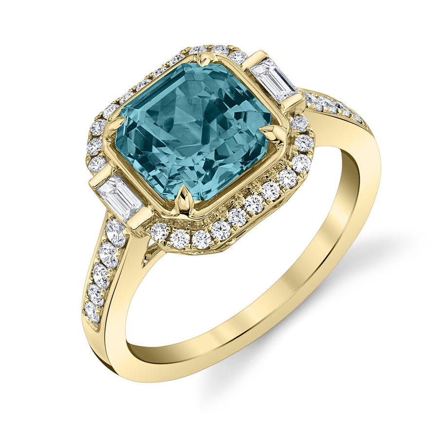 London Blue Topaz 14k Yellow Gold Ring with Diamonds